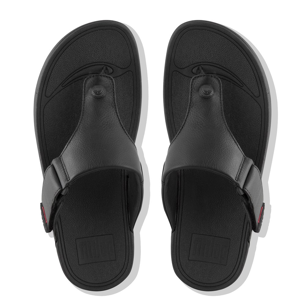 Fitflop Mens Sandals - Trakk Ii Leather Toe-post - Black - 412-DUNYCB